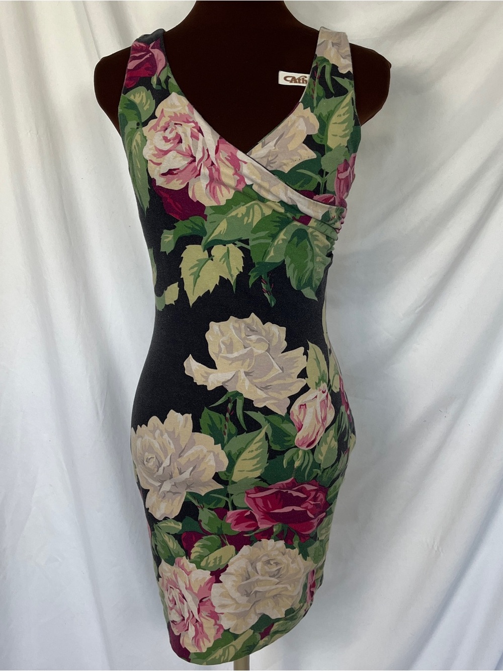 VTG 1980s Betsey Johnson Punk Label Bold  Floral Print Bodycon Dress Size Medium